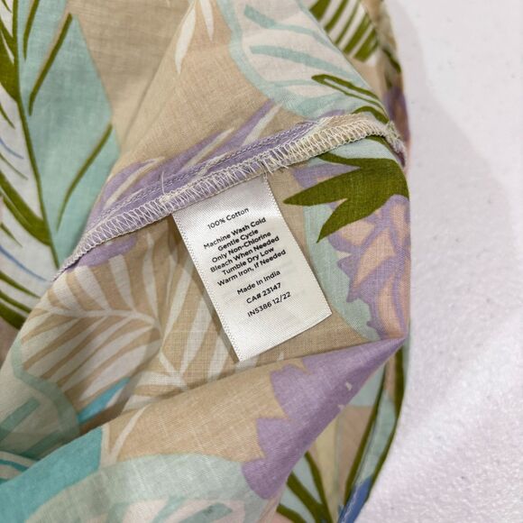 Talbots Green Blue Floral Button Up Top Women L Cotton Lightweight Tropical - Picture 8 of 8